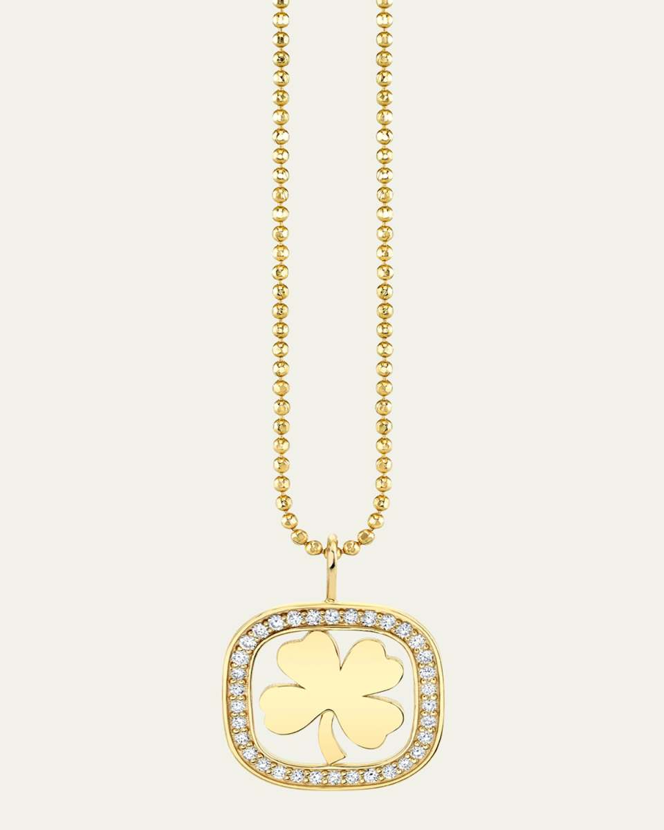 14K Gold Clover Open Icon Charm on Heavy Weight Chain Necklace